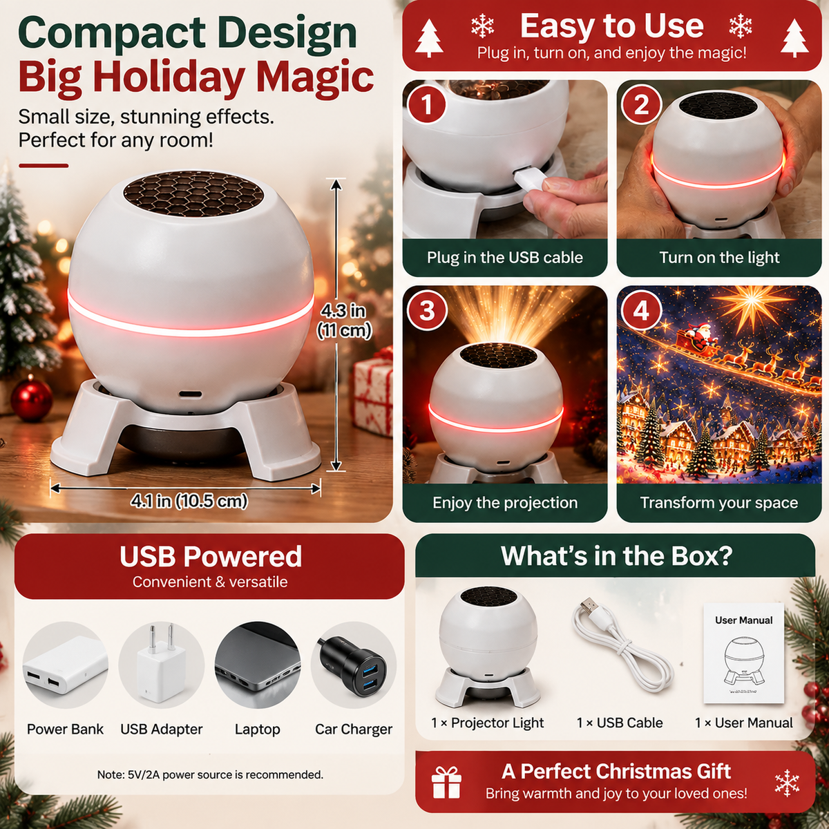 π₯LAST DAY 49% OFF -π Magical Christmas Projection Night Light β Transform Any Room Into A Holiday Wonderland