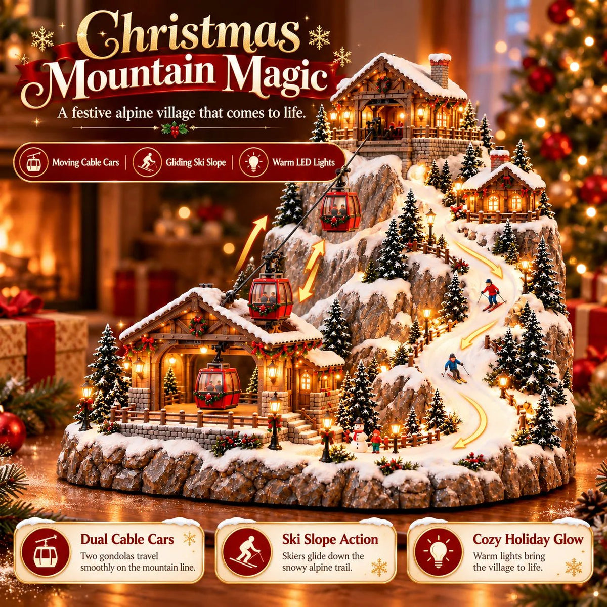 Toaimer® Animated Christmas Mountain Cable Car