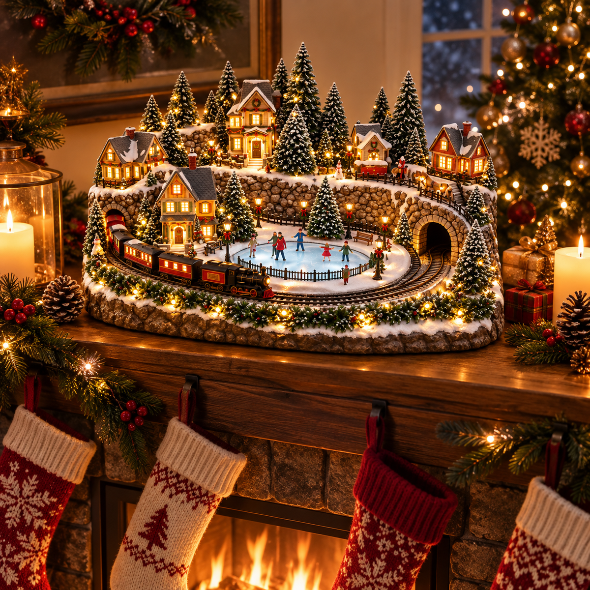 🛤️ Toaimer® Animated Holiday Train & Ice Rink Scene