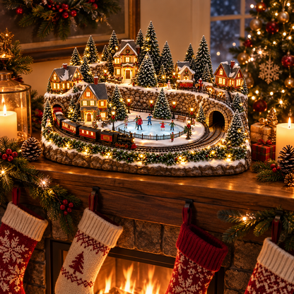 🛤️ Toaimer® Animated Holiday Train & Ice Rink Scene