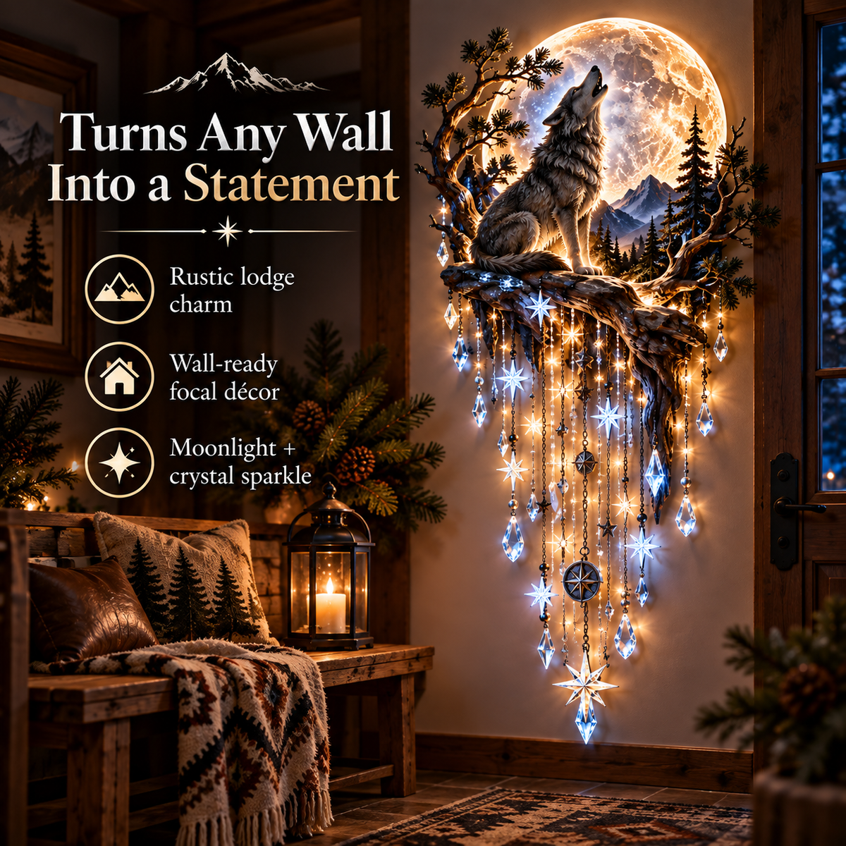 Toaimer® Wolf Howling Moon Starfall Wall Light