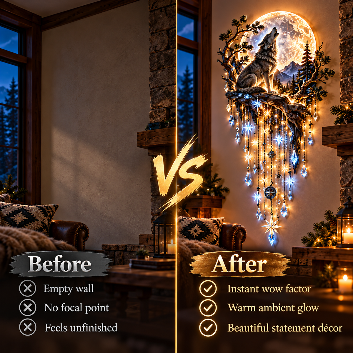 Toaimer® Wolf Howling Moon Starfall Wall Light