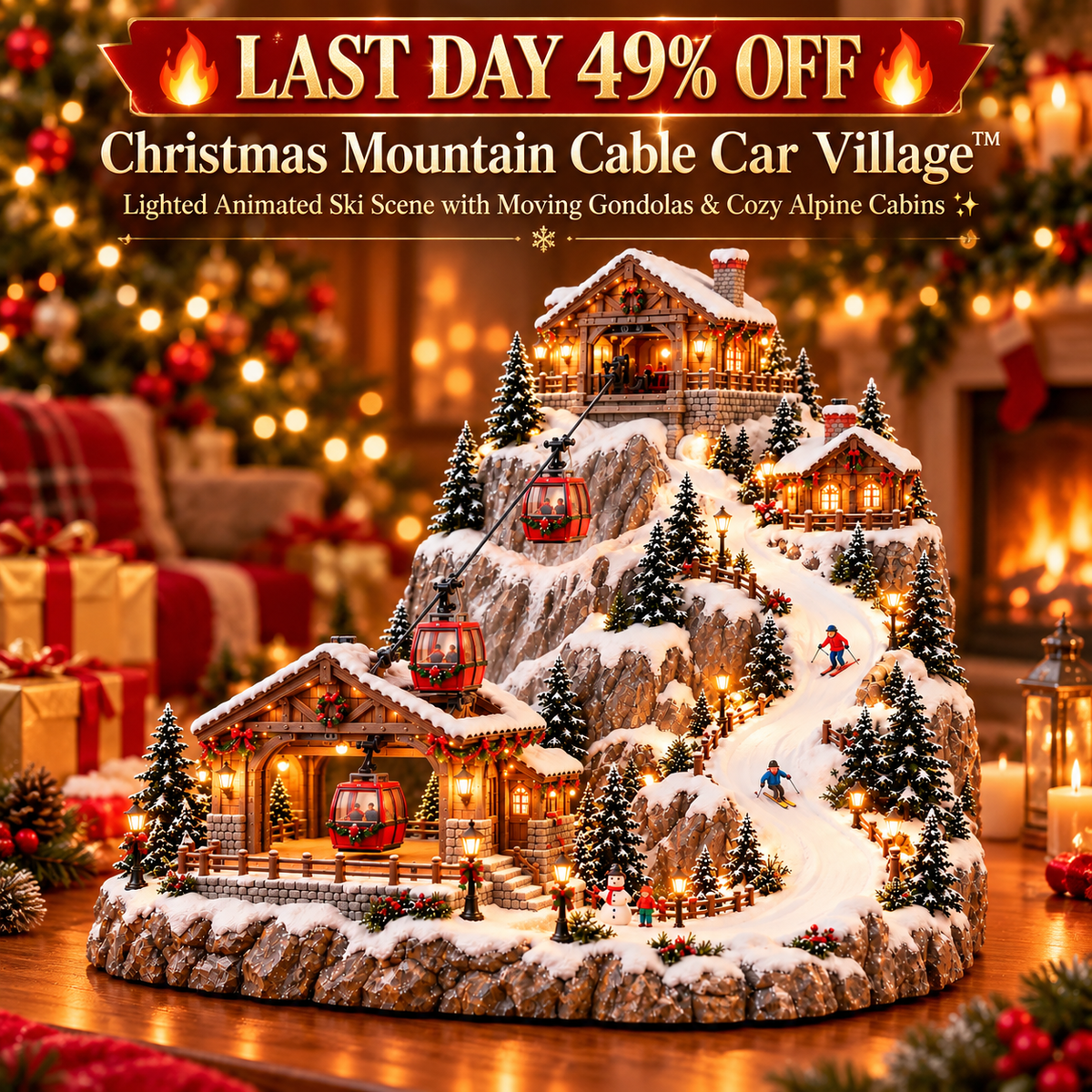 Toaimer® Animated Christmas Mountain Cable Car