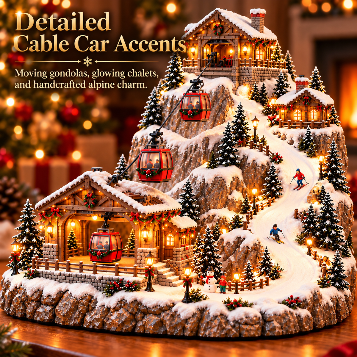 Toaimer® Animated Christmas Mountain Cable Car