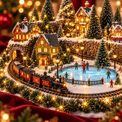 🛤️ Toaimer® Animated Holiday Train & Ice Rink Scene