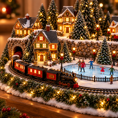🛤️ Toaimer® Animated Holiday Train & Ice Rink Scene