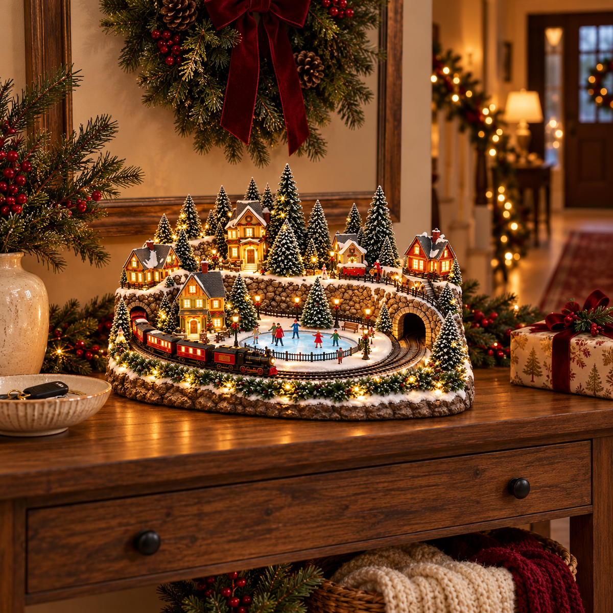 🛤️ Toaimer® Animated Holiday Train & Ice Rink Scene