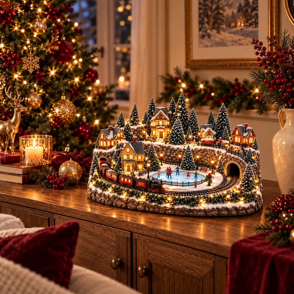 🛤️ Toaimer® Animated Holiday Train & Ice Rink Scene