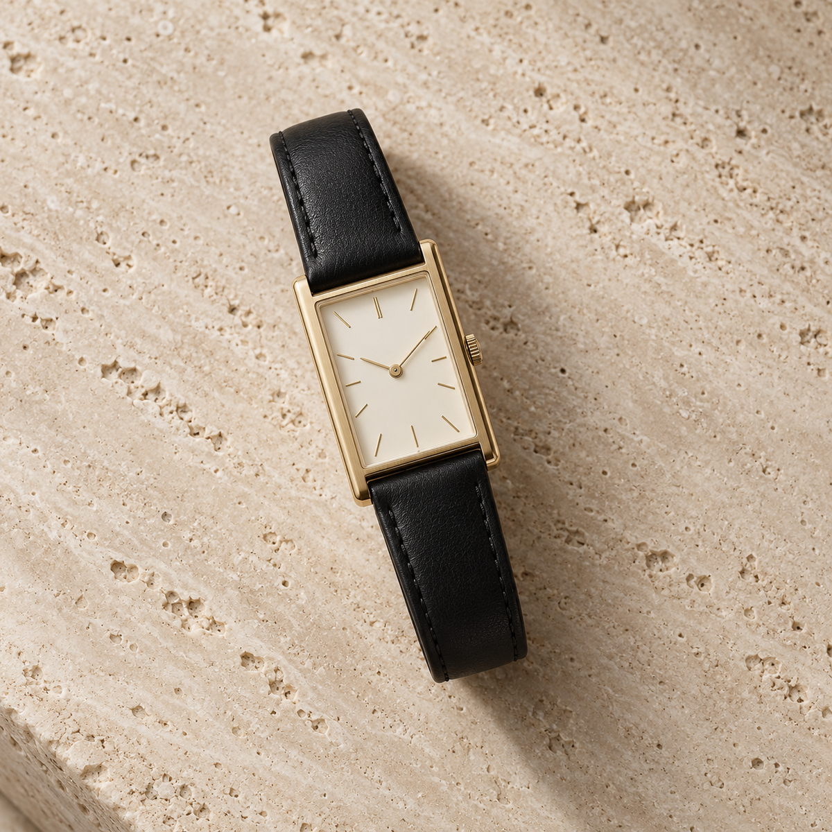 Meridian Rectangular Watch with black leather strap